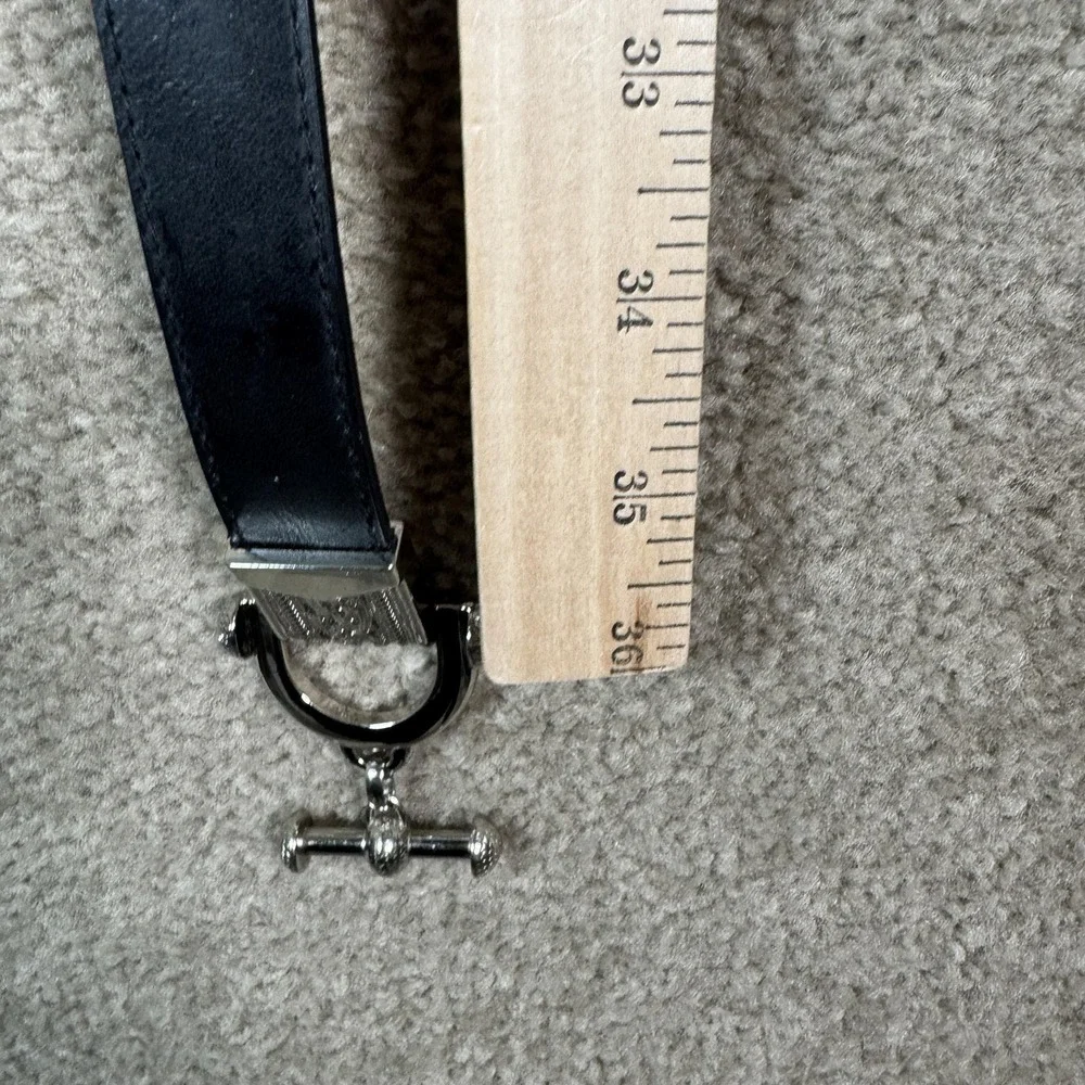 Lake Short‎ Drive Belt Womens L/XL Black Leather Silver Tone Chain Toggle Bit